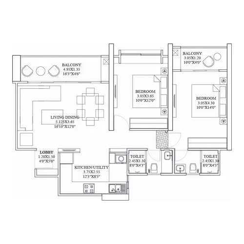 Global Inspira Hinjewadi 2 BHK Floor Plan Image