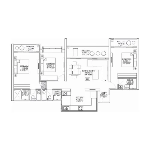 Global Inspira Hinjewadi 3 BHK Floor Plan Image